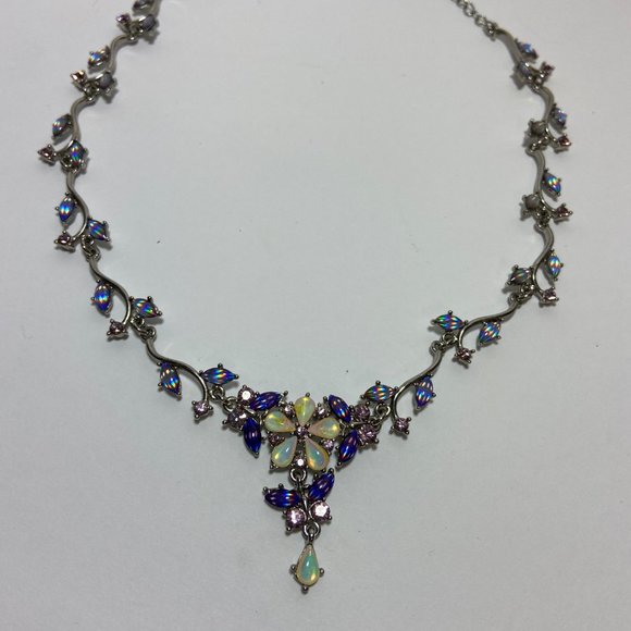 Iridescent Crystal Floral Statement Necklace - Picture 10 of 14